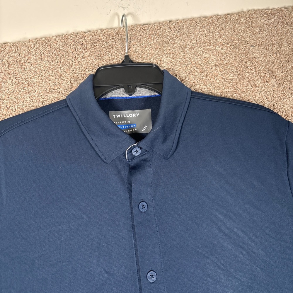 Twillory Performance Button Down Shirt Mens Large Navy Blue Short Sleeve Stretch